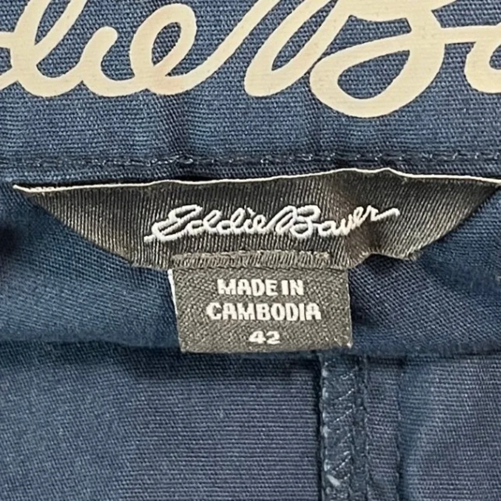 Eddie Bauer Performance Chino Shorts Mens 42 Blue Flat Front Casual Everyday